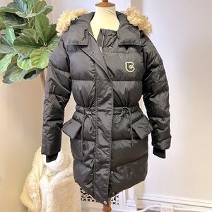 COACH Black Down Puffer Coat Jacket Shearling Hood Size 2